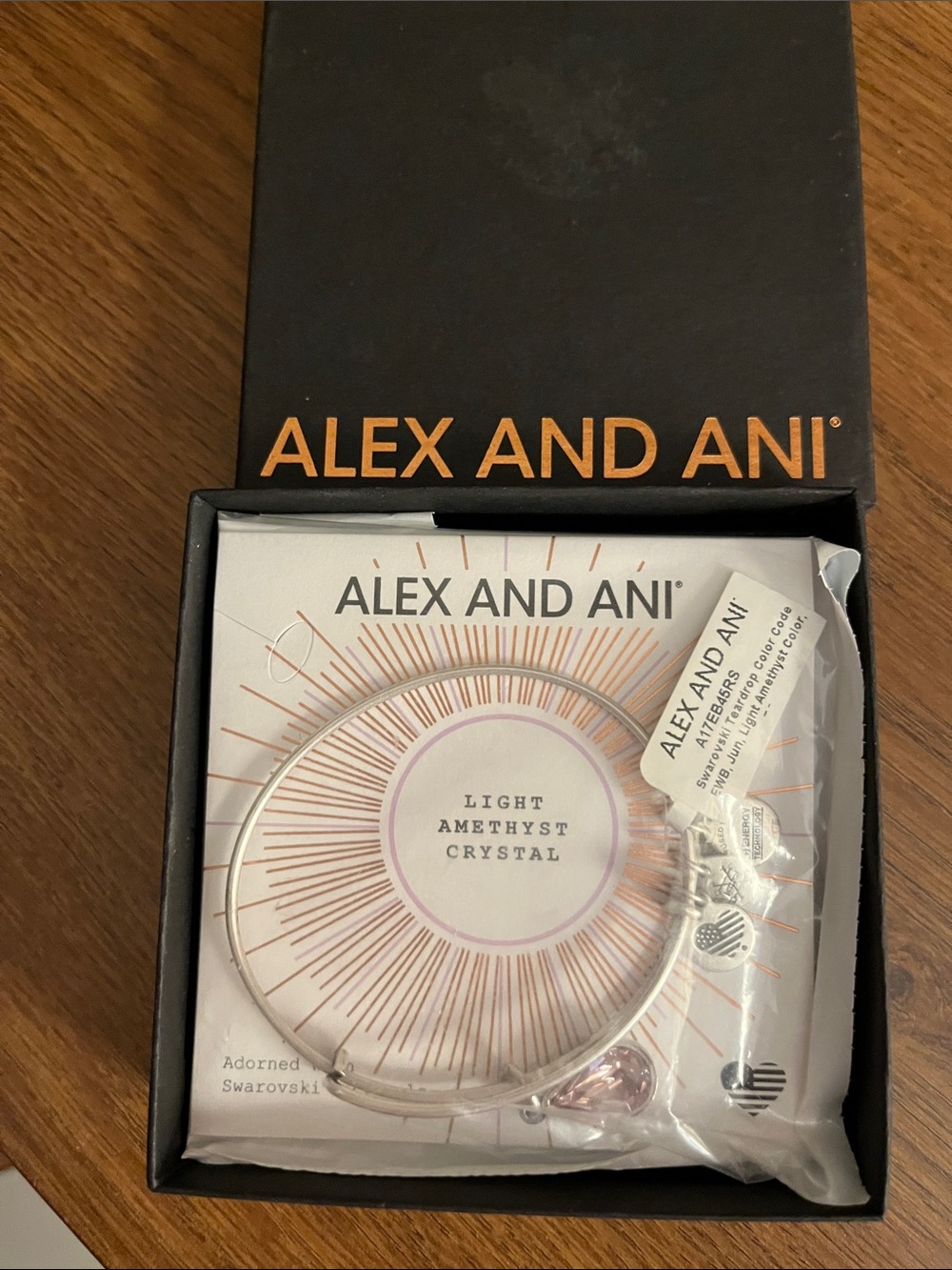 Alex and Ani Light Amethyst Crystal Bangle Silver and Light Pink JUNE month